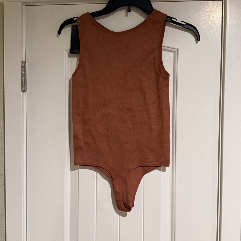 Rachel Rust Ribbed Tank One-Piece Bodysuit - Picture 4 of 6